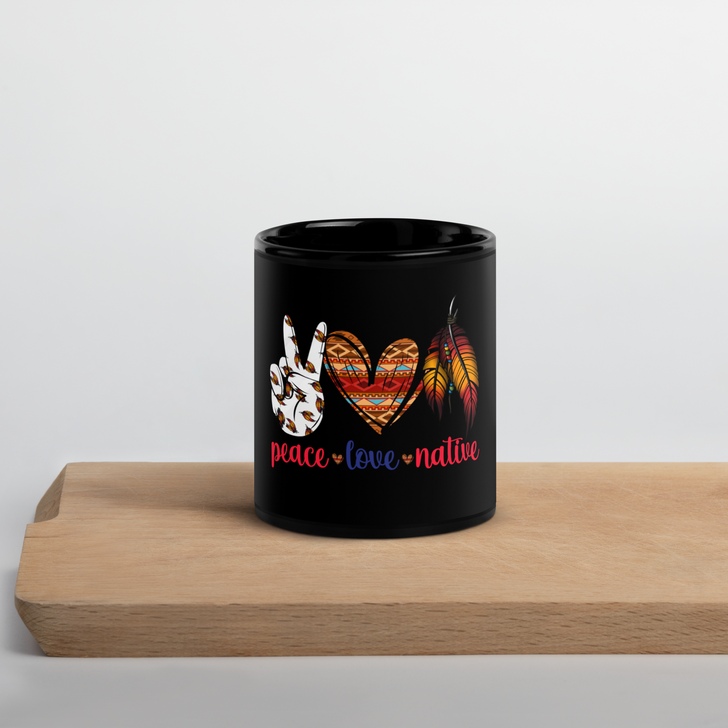 Mug Idigenous "Peace Love Native" Black Glossy