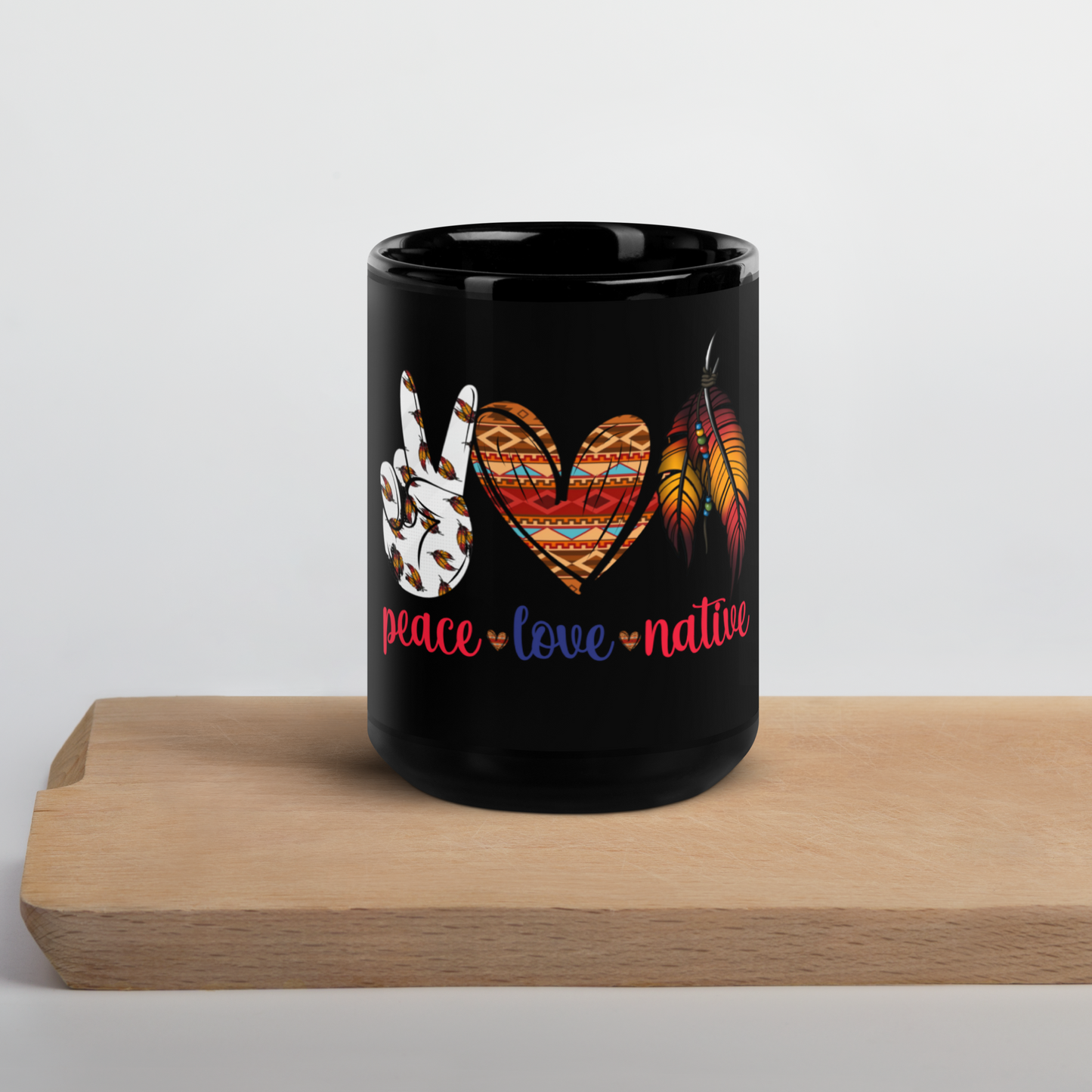 Mug Idigenous "Peace Love Native" Black Glossy