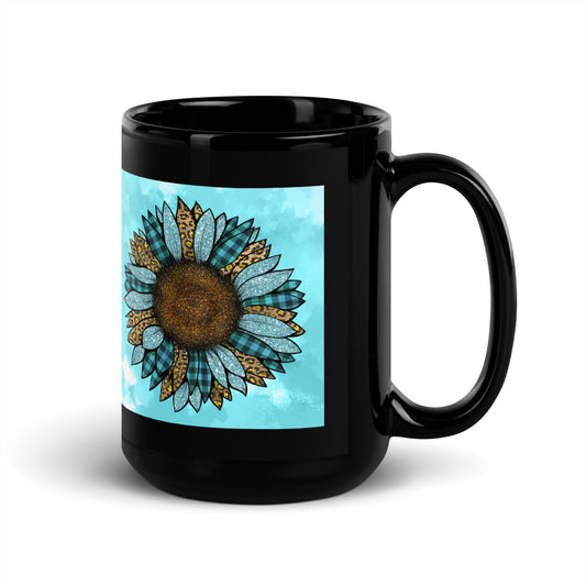 Mug Sunflower Turquoise Black Glossy