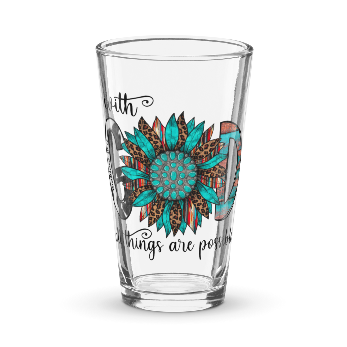 Glass "With God" Turquoise