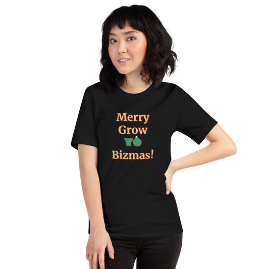 Unisex M/W T-shirt "Merry Grow Yo Bizmas" Gld Grn