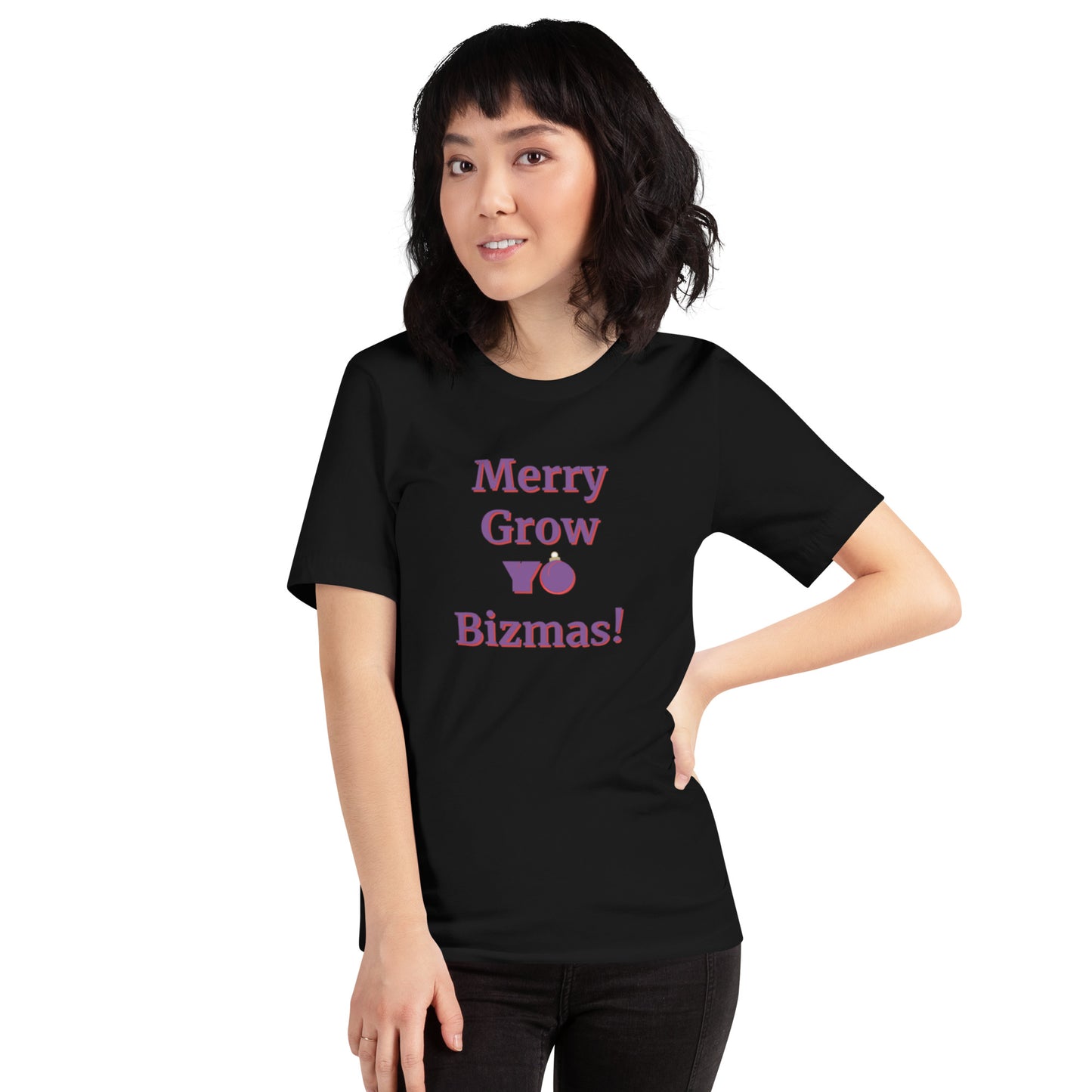 Unisex M/W T-shirt "Merry Grow Yo Bizmas" Purpl