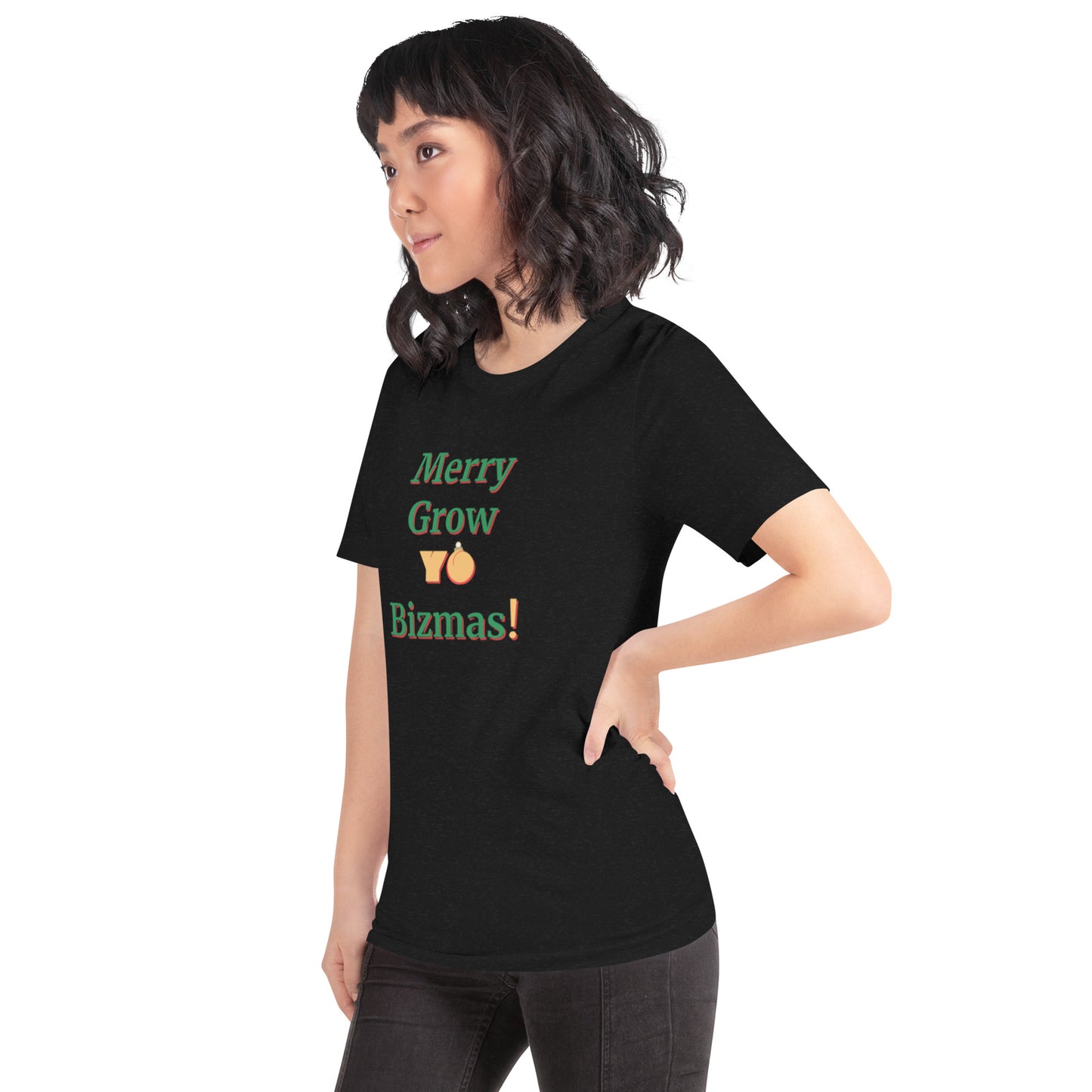 Unisex M/W T-shirt "Merry Grow Yo Bizmas" Grn Gld