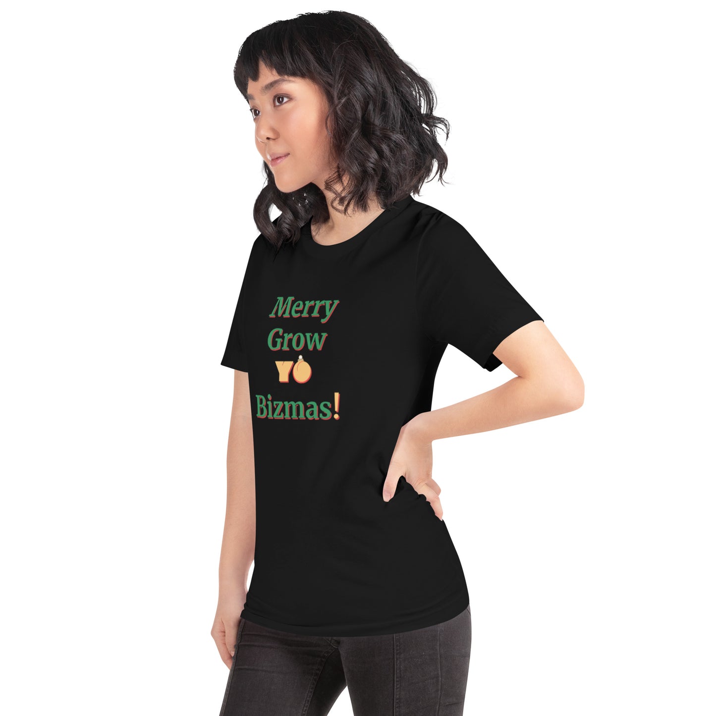 Unisex M/W T-shirt "Merry Grow Yo Bizmas" Grn Gld