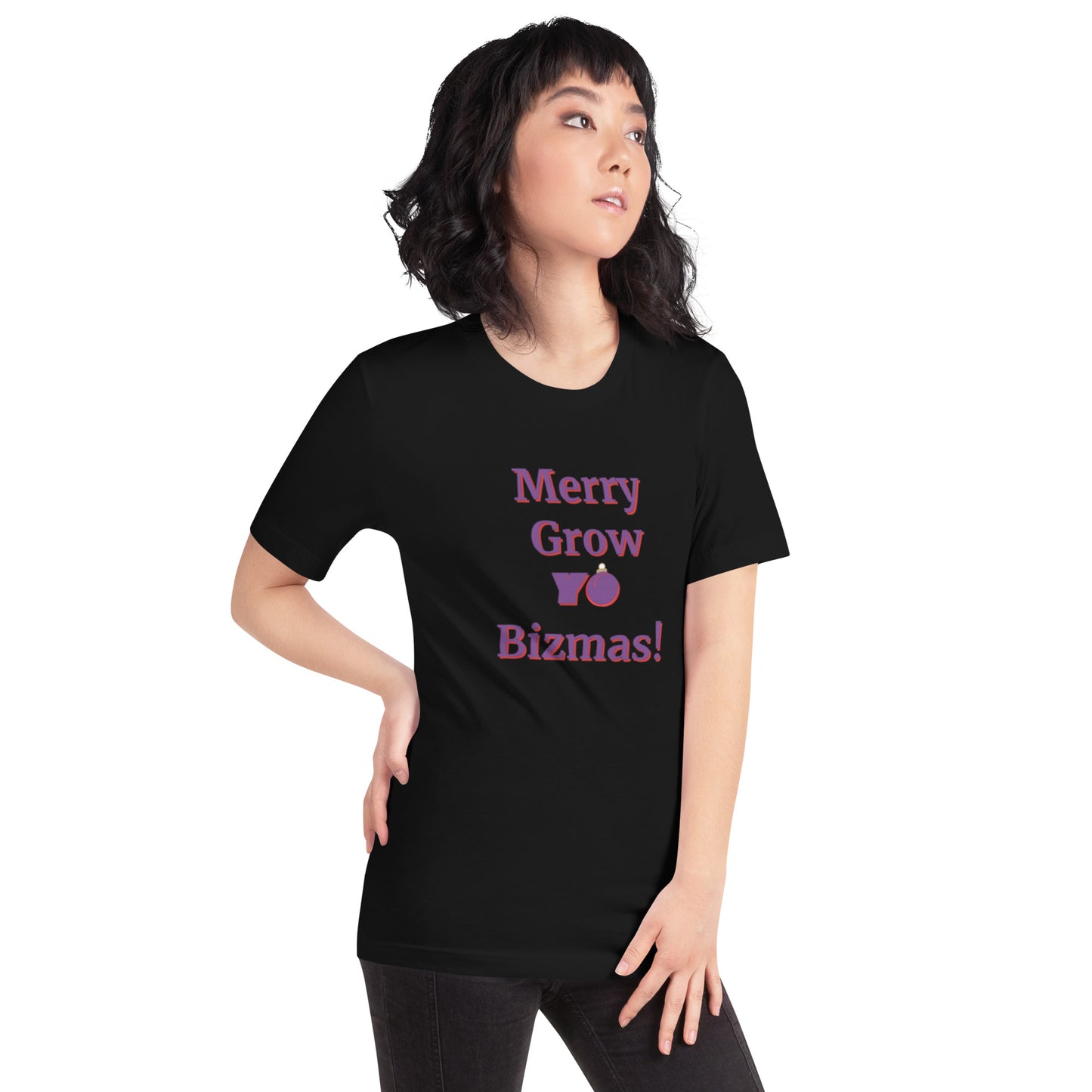 Unisex M/W T-shirt "Merry Grow Yo Bizmas" Purpl